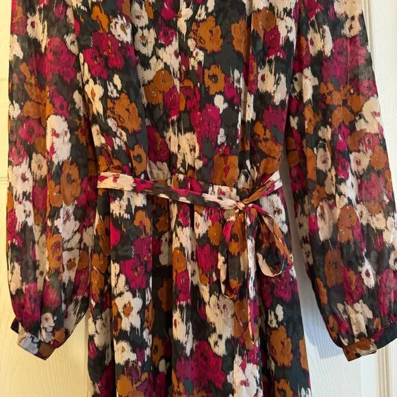 NWT Banana Republic Long-Sleeved Knee-Length Floral Dress with Tied Waist - Picture 7 of 11
